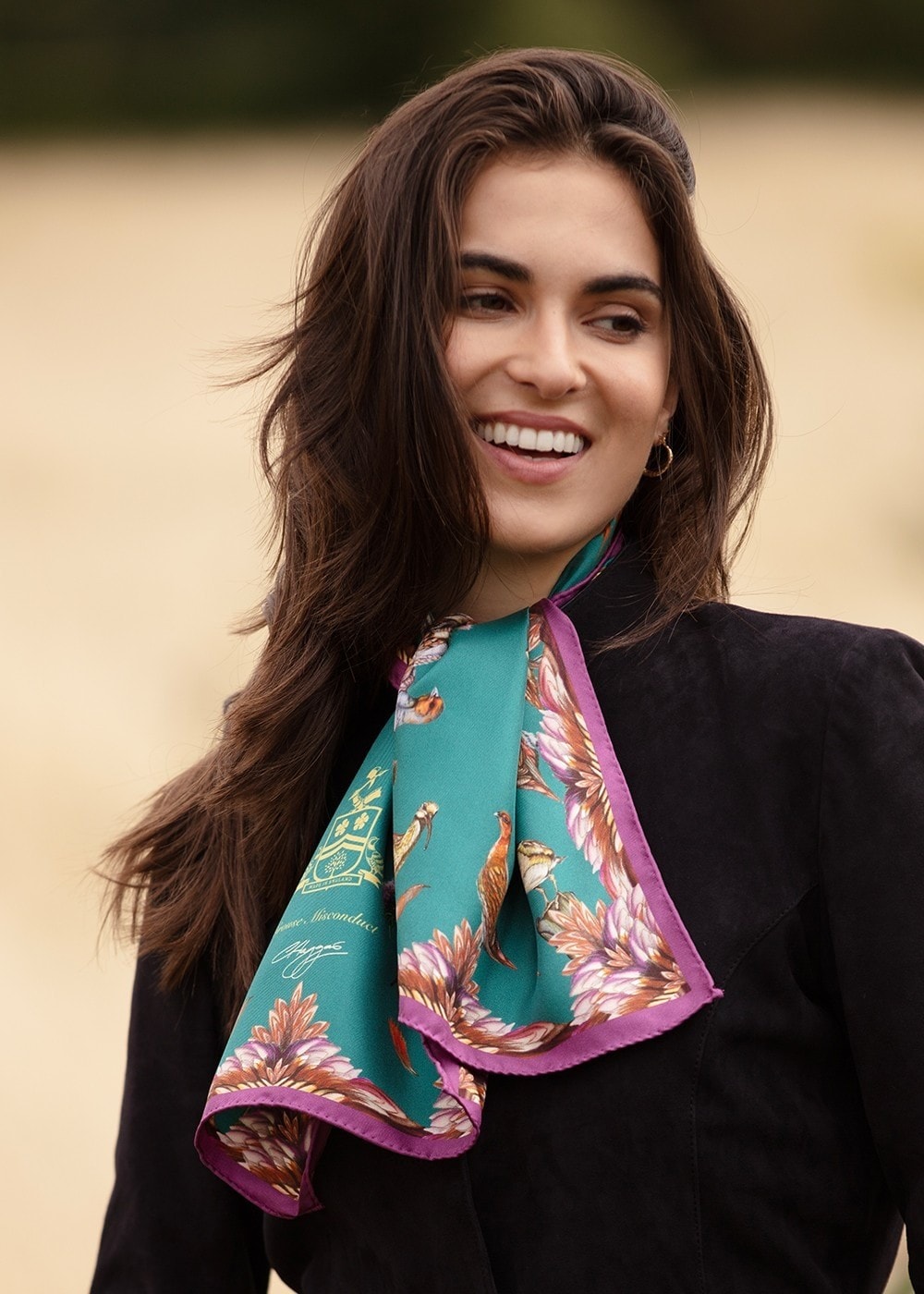 Grouse Misconduct Narrow Silk Scarf - Teal and Aubergine - 0