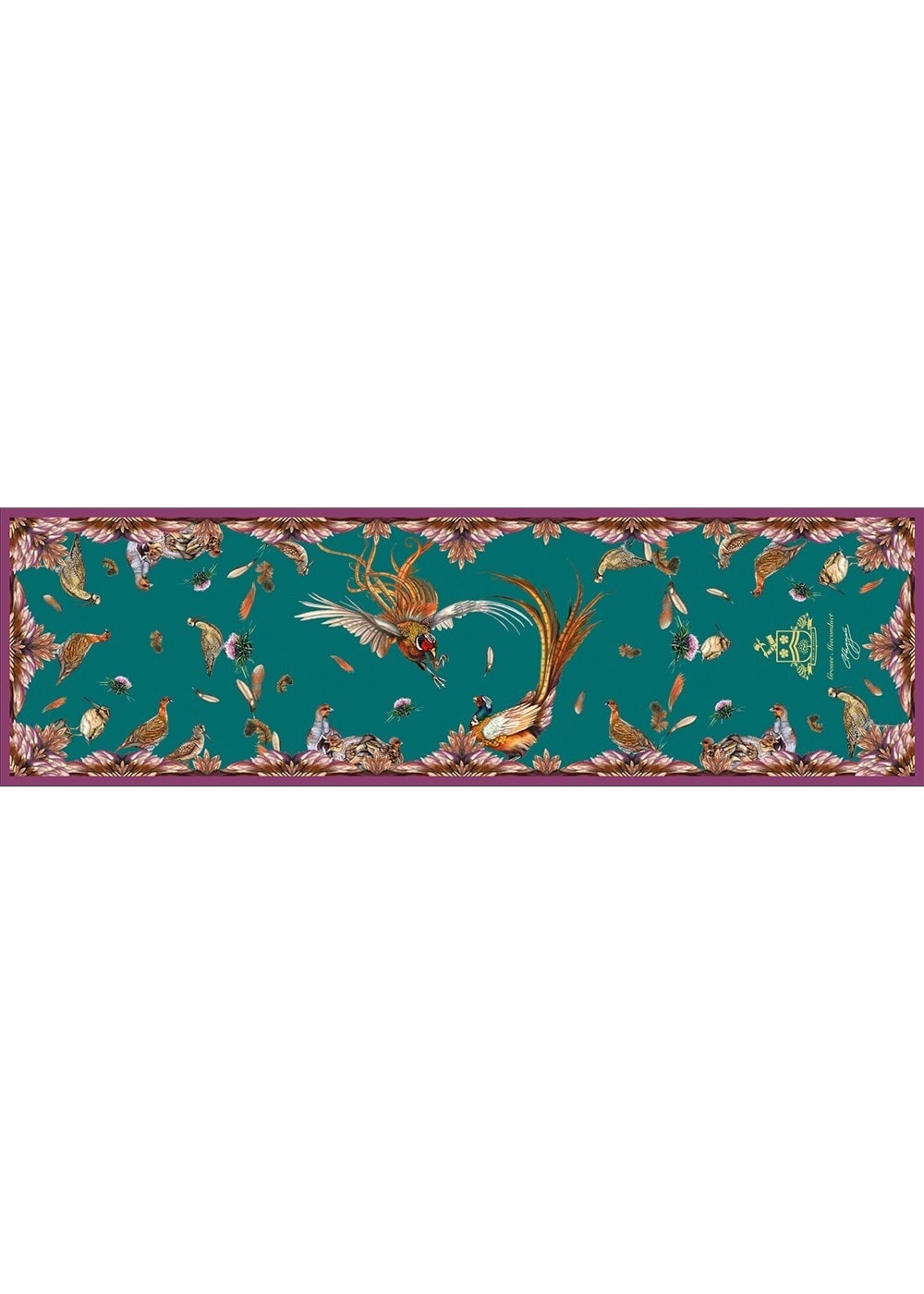 Grouse Misconduct Narrow Silk Scarf - Teal and Aubergine - 4