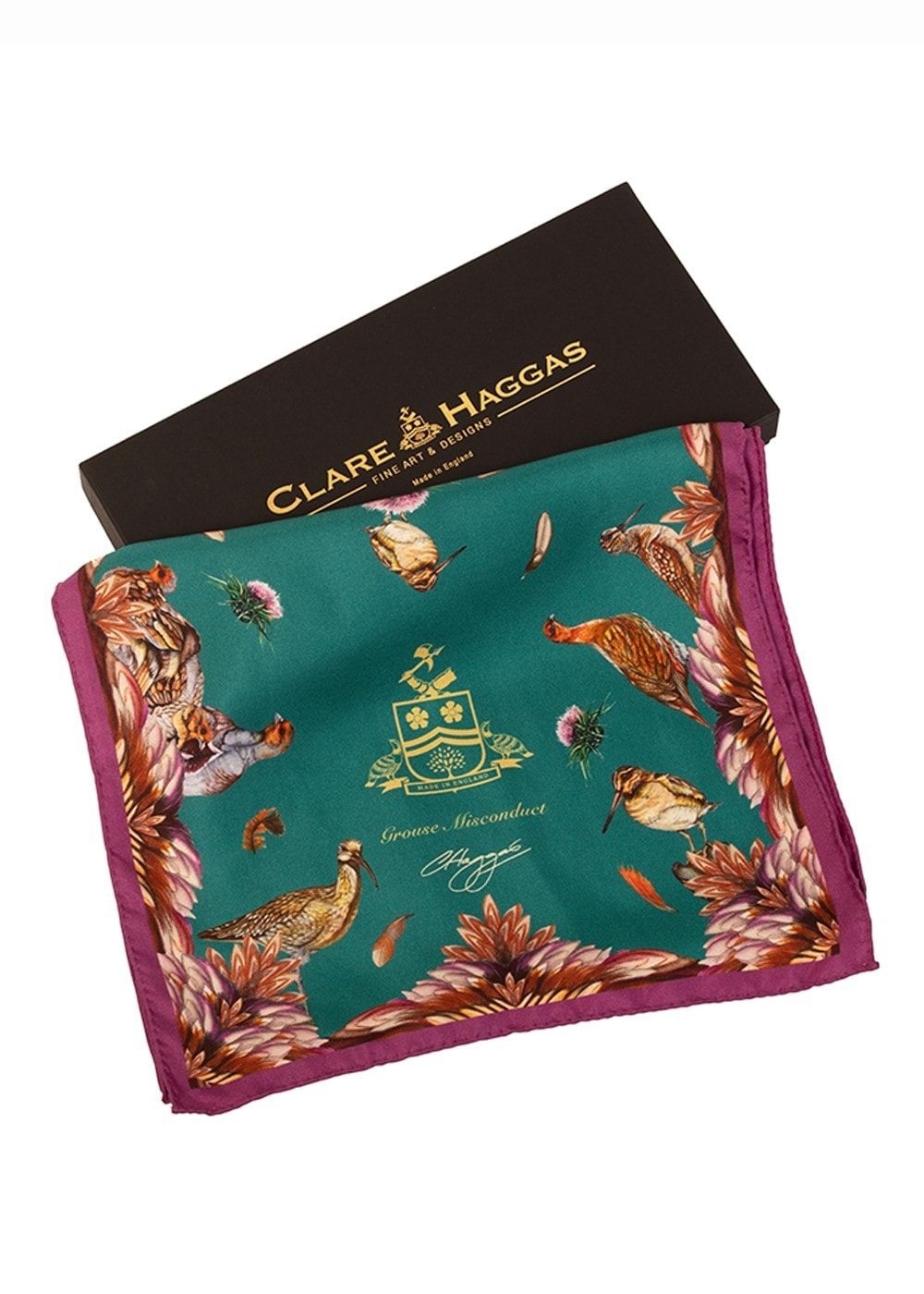 Grouse Misconduct Narrow Silk Scarf - Teal and Aubergine - 5