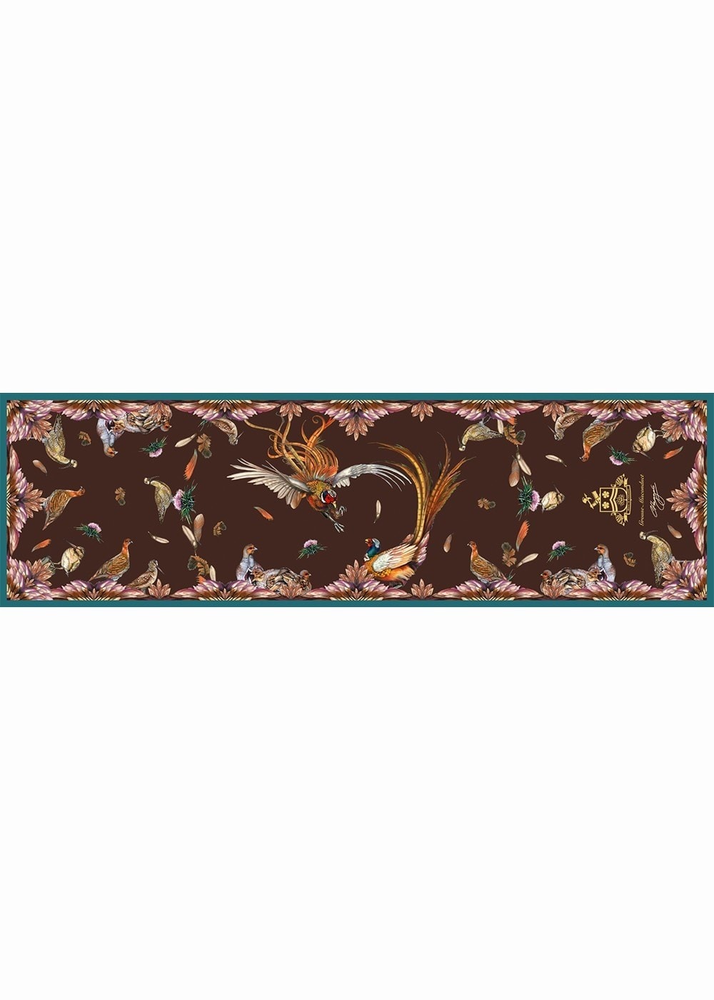 Grouse Misconduct Narrow Silk Scarf - Chocolate and Teal - 3