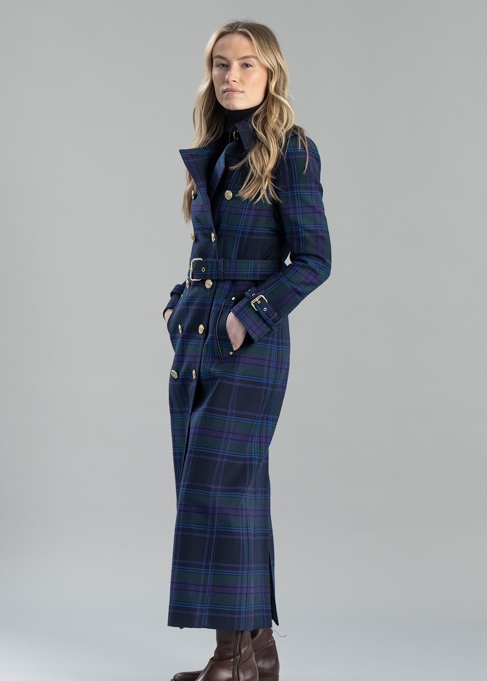 Marlborough Trench Coat Full Length - Heather Tartan - 4