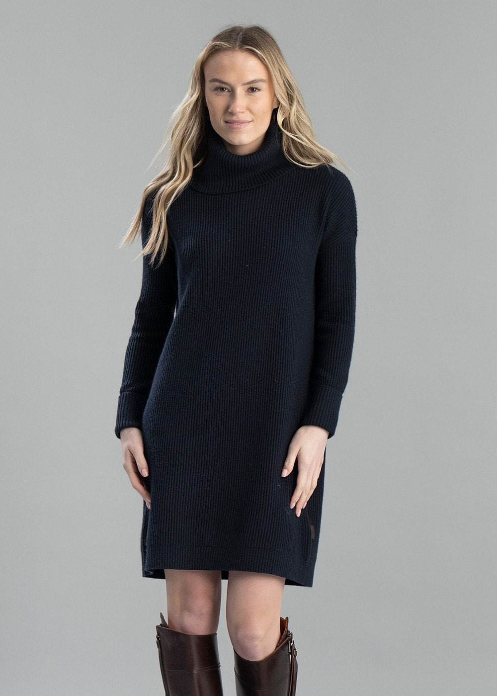 Filey Roll Neck Dress - Navy - 1