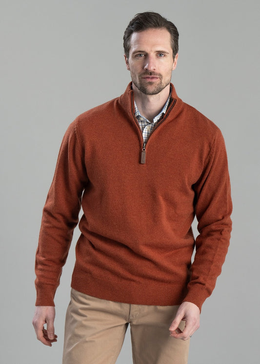 Lewis Lambswool 1/4 Zip Jumper - Brick - 1