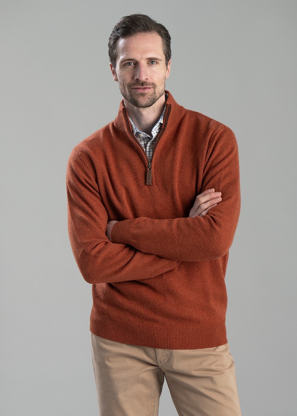 Lewis Lambswool 1/4 Zip Jumper - Brick - 2