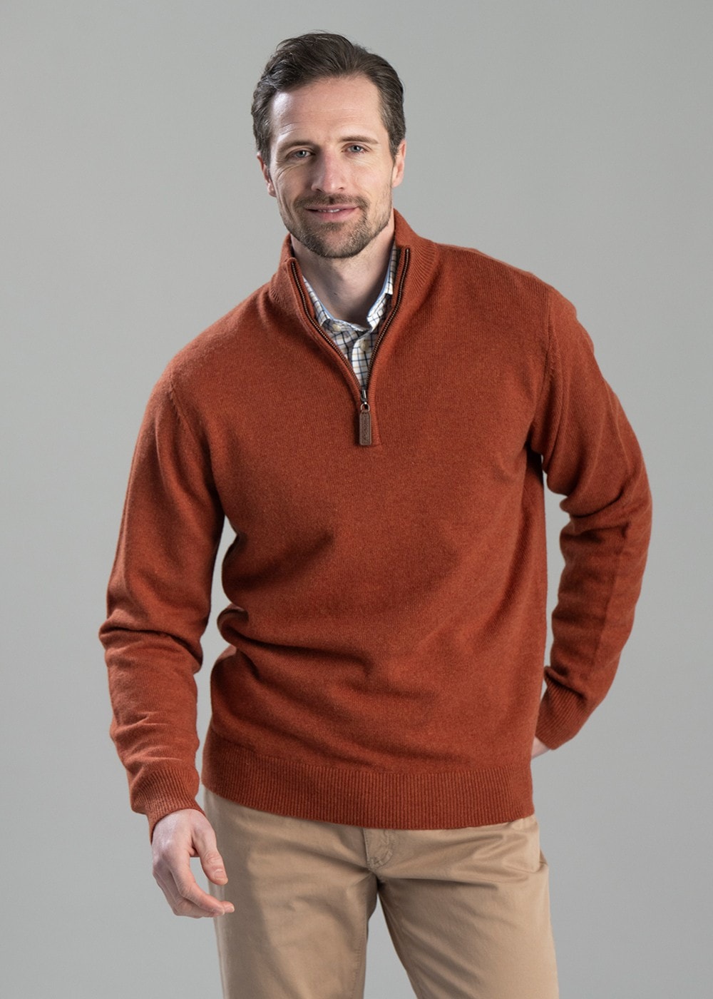 Lewis Lambswool 1/4 Zip Jumper - Brick - 3