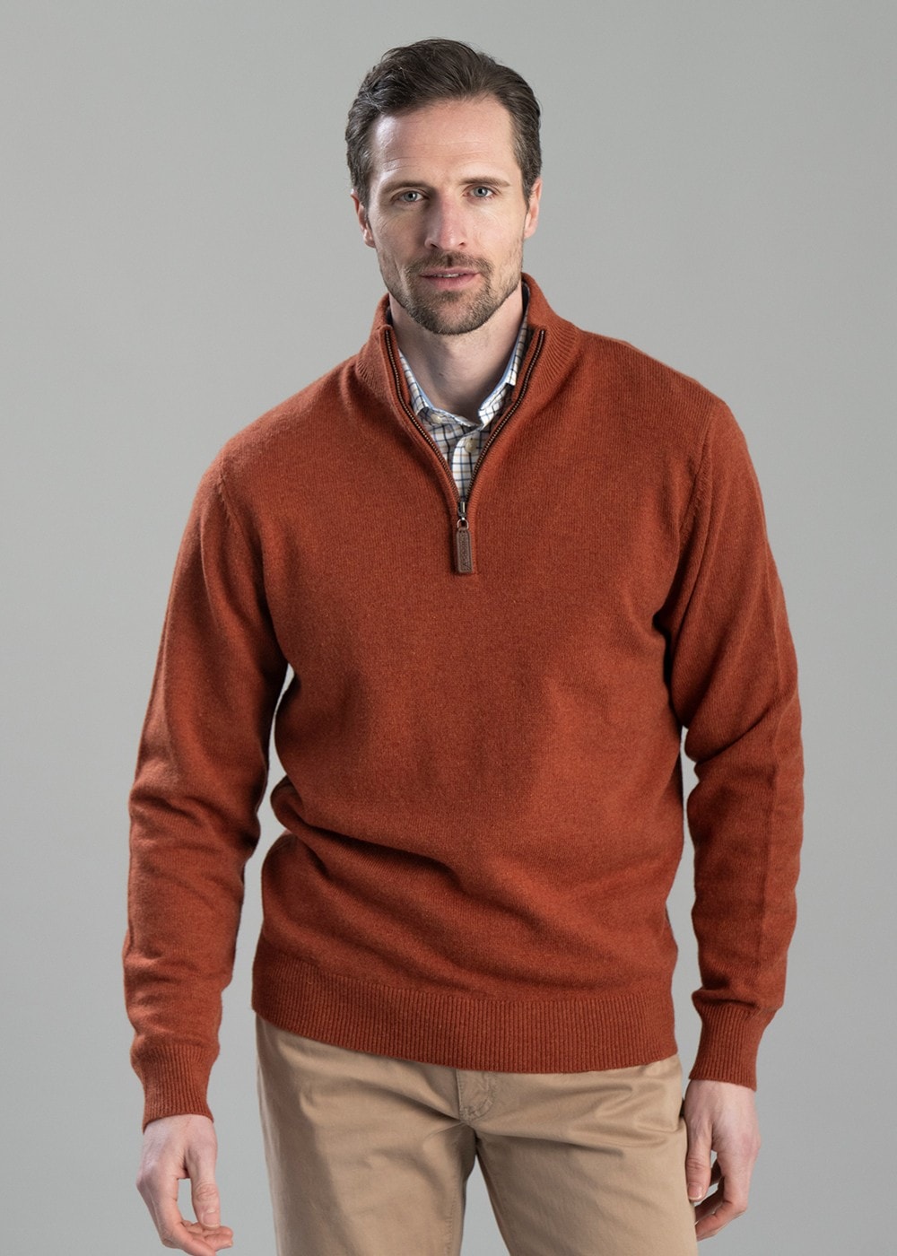 Lewis Lambswool 1/4 Zip Jumper - Brick - 4