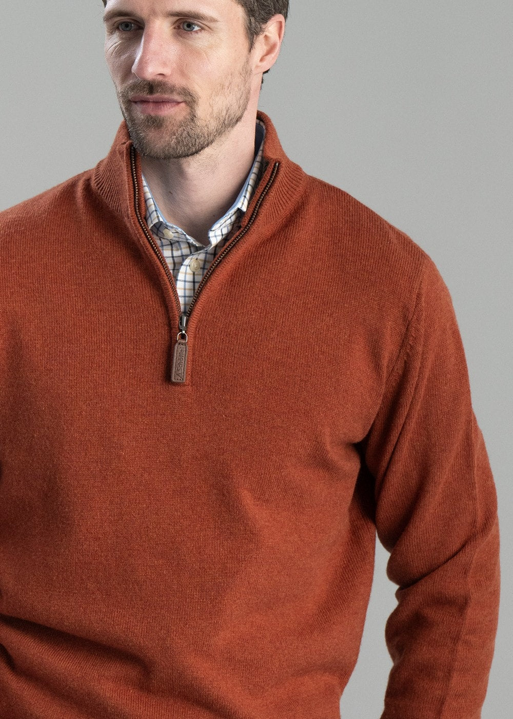 Lewis Lambswool 1/4 Zip Jumper - Brick - 5