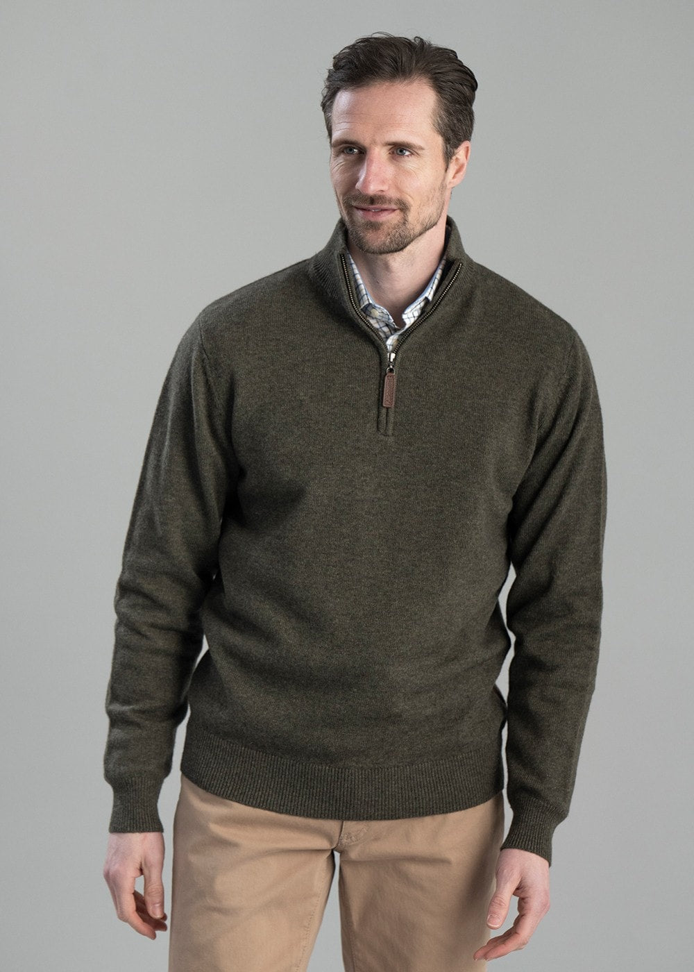 Lewis Lambswool 1/4 Zip Jumper - Woodland - 1