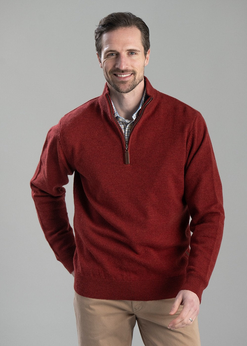 Lewis Lambswool 1/4 Zip Jumper - Deep Red - 1