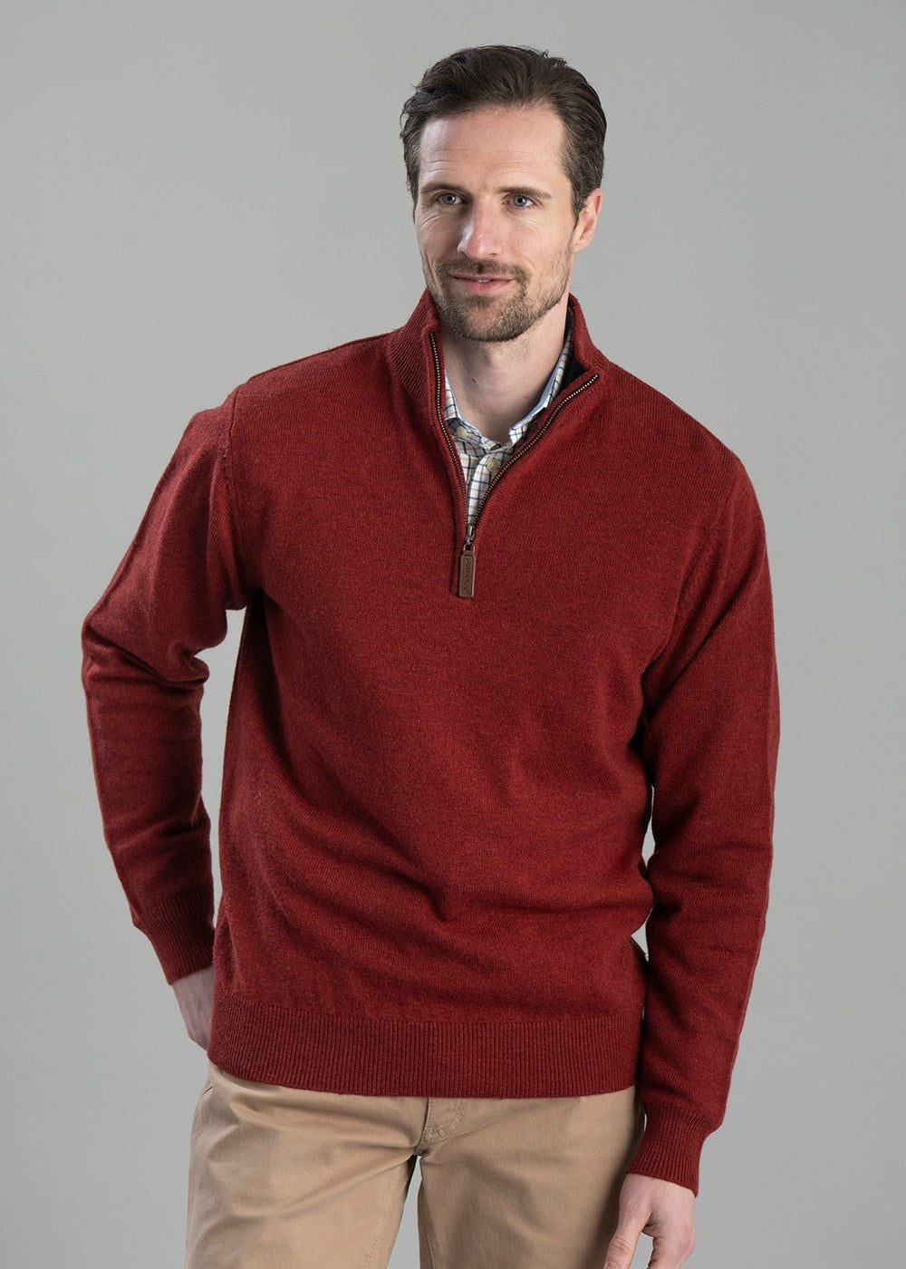 Lewis Lambswool 1/4 Zip Jumper - Deep Red - 2