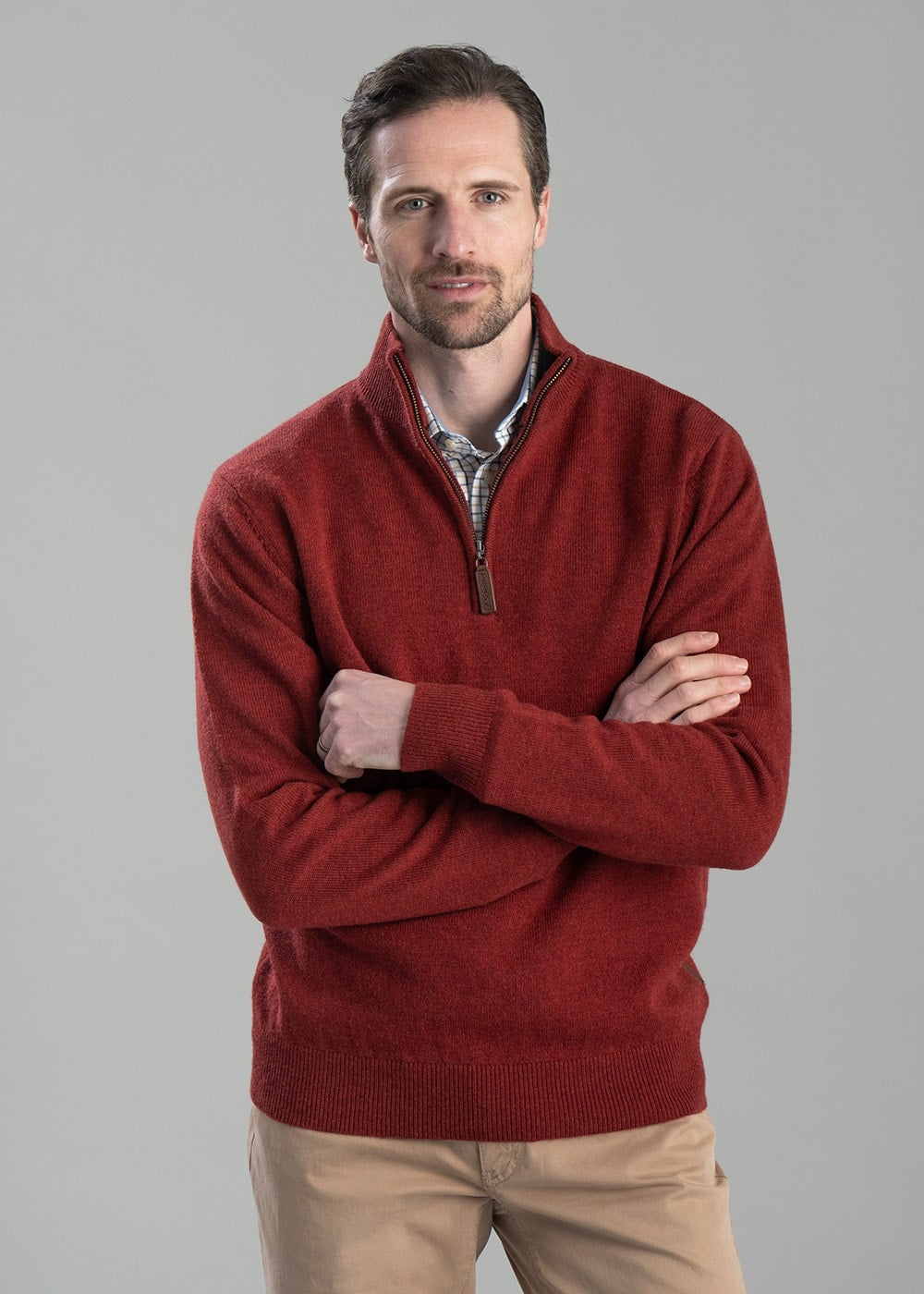 Lewis Lambswool 1/4 Zip Jumper - Deep Red - 3