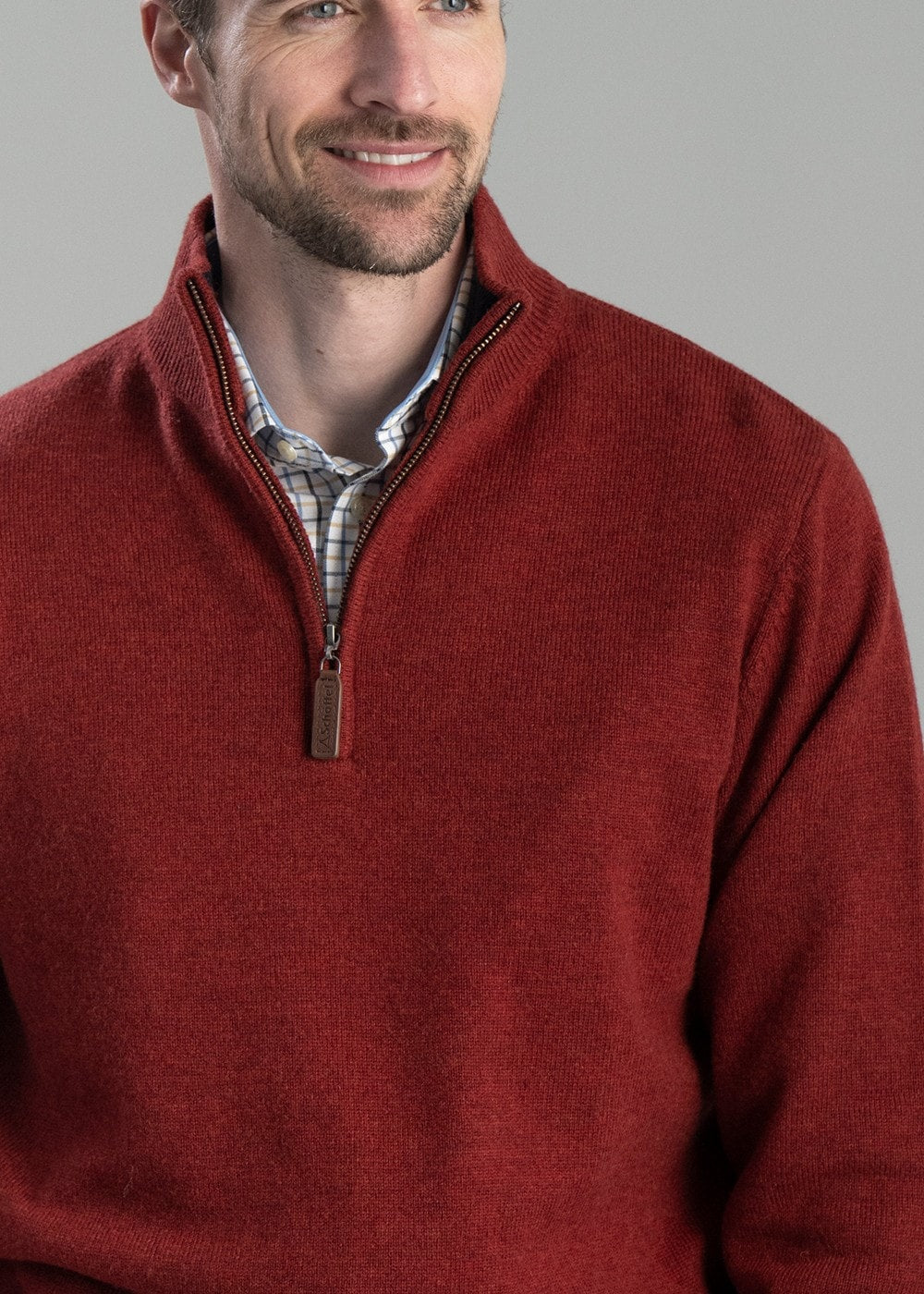 Lewis Lambswool 1/4 Zip Jumper - Deep Red - 4