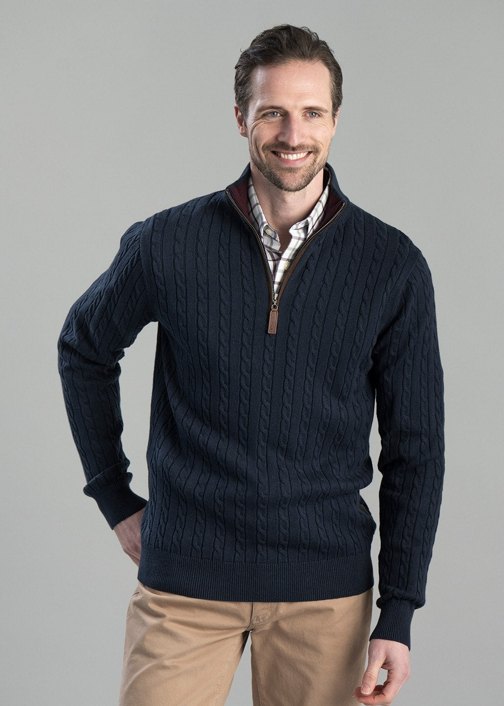 Calton Cotton Cashmere Cable 1/4 Zip Jumper - Petrol Blue - 4