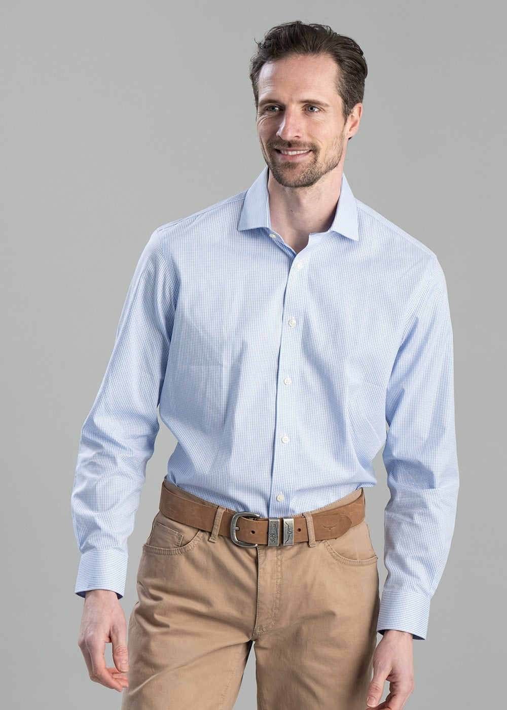 Greenwich Tailored Shirt - Light Blue Micro Check - 3