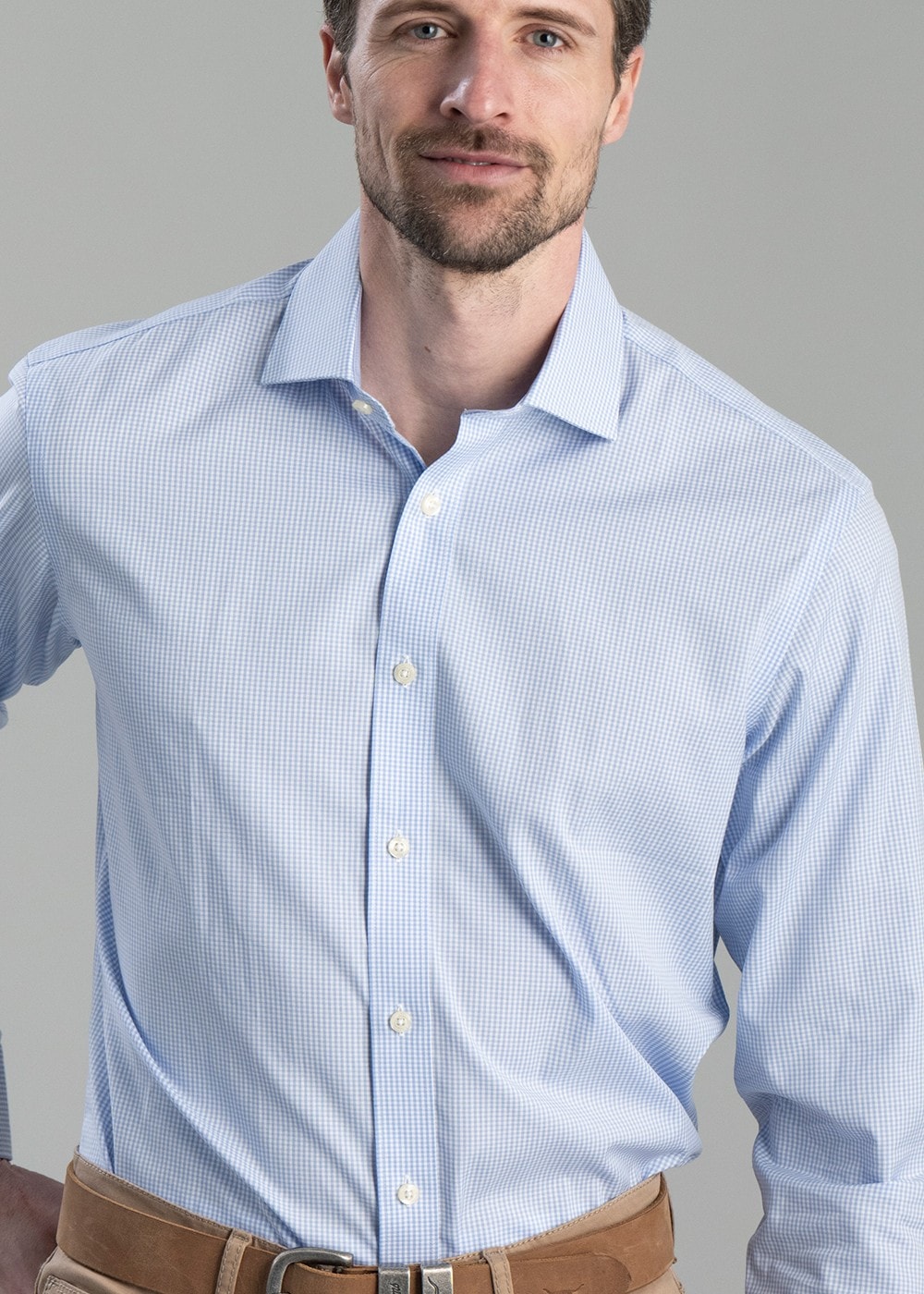 Greenwich Tailored Shirt - Light Blue Micro Check - 4