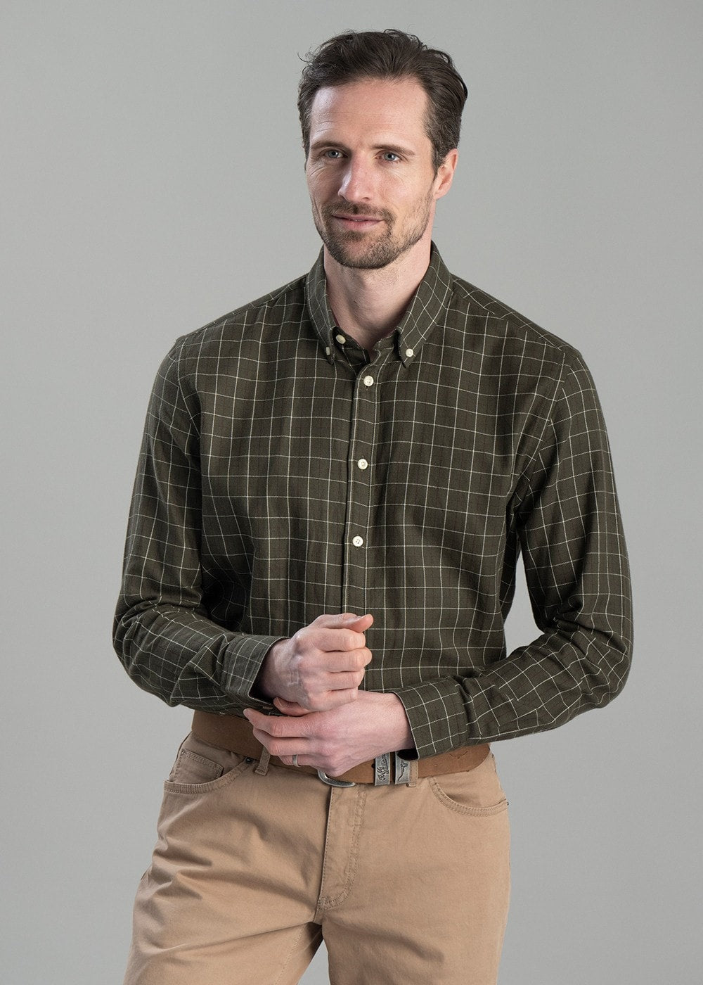 Aldeburgh Tailored Shirt - Woodland, Wine and Ecru Check - 2