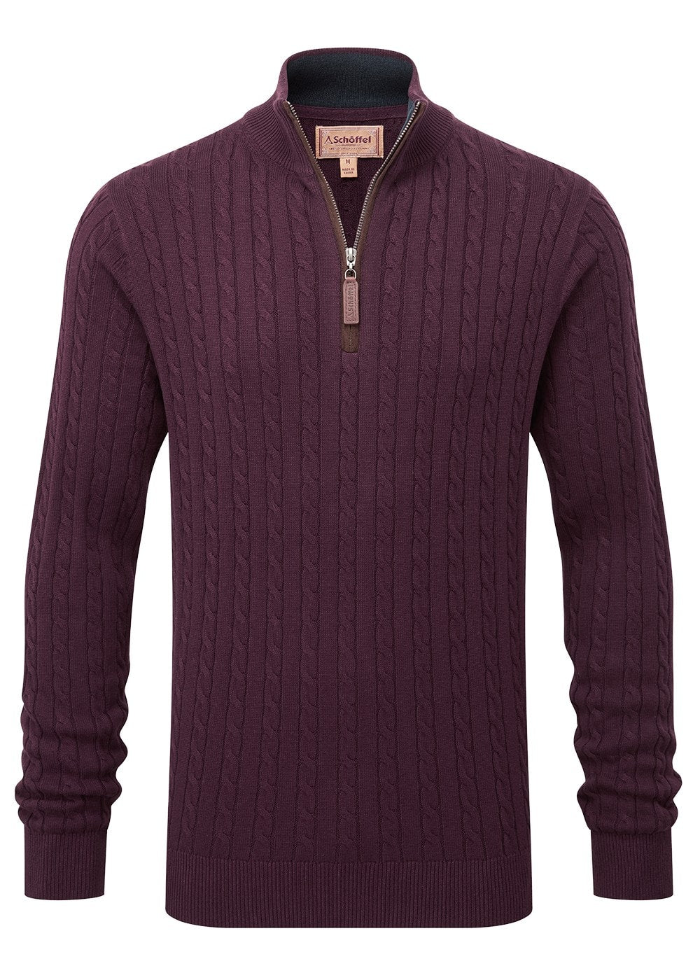 Calton Cotton Cashmere Cable 1/4 Zip Jumper - Wine - 7