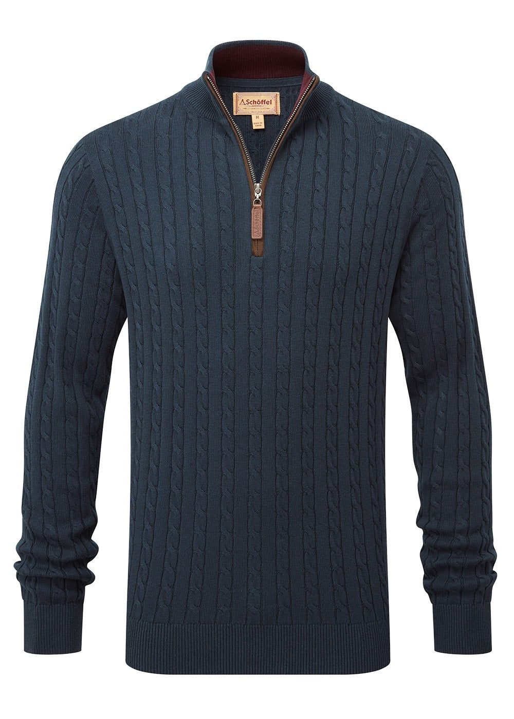 Calton Cotton Cashmere Cable 1/4 Zip Jumper - Petrol Blue - 6