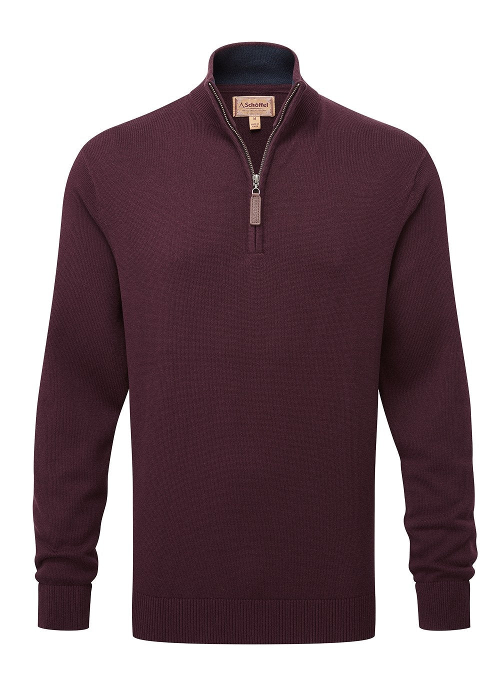 Calton Cotton Cashmere  1/4 Zip Jumper - Wine - 6