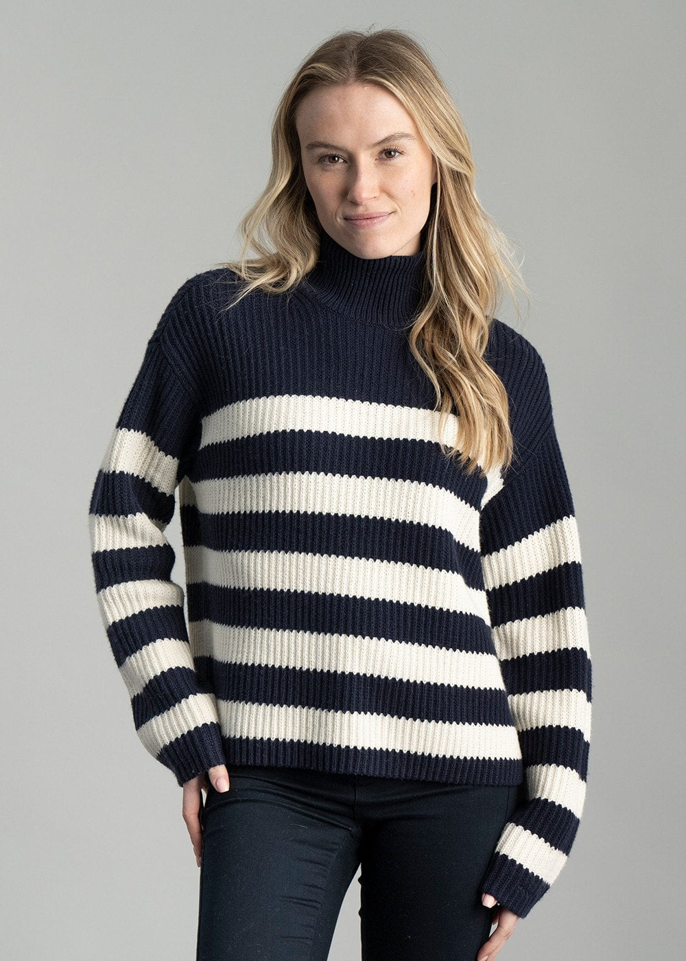 Breton Stand Collar Jumper AW24 - Evening Blue - 1