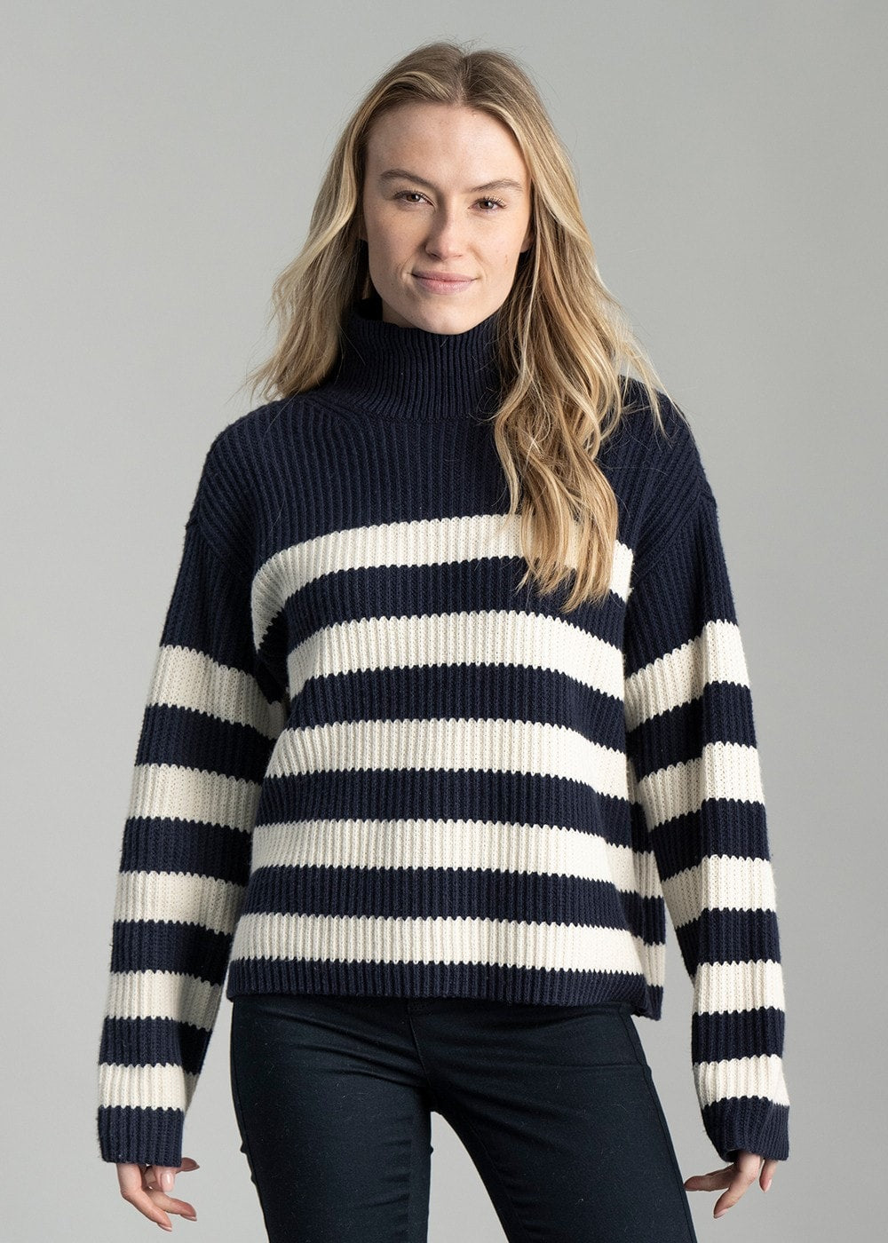 Breton Stand Collar Jumper AW24 - Evening Blue - 3