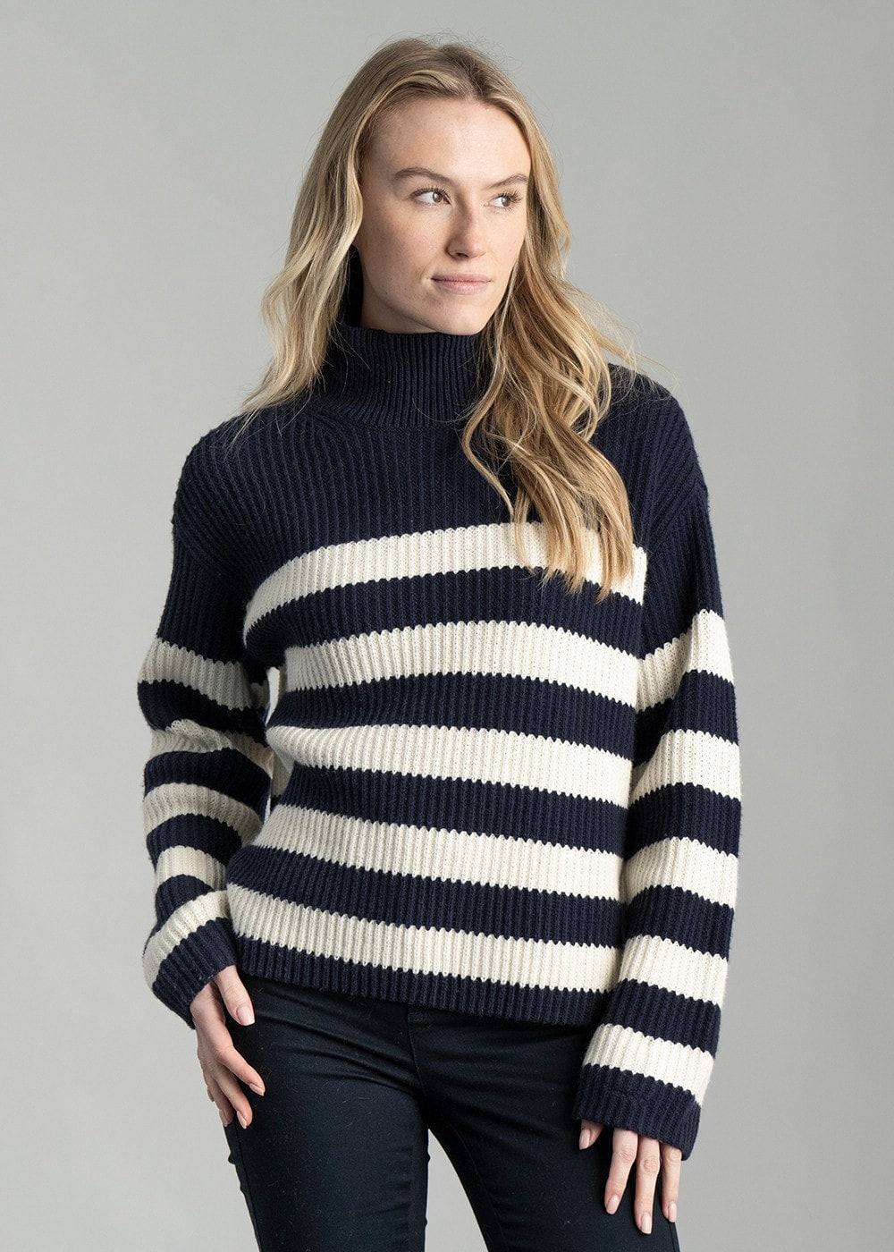 Breton Stand Collar Jumper AW24 - Evening Blue - 4