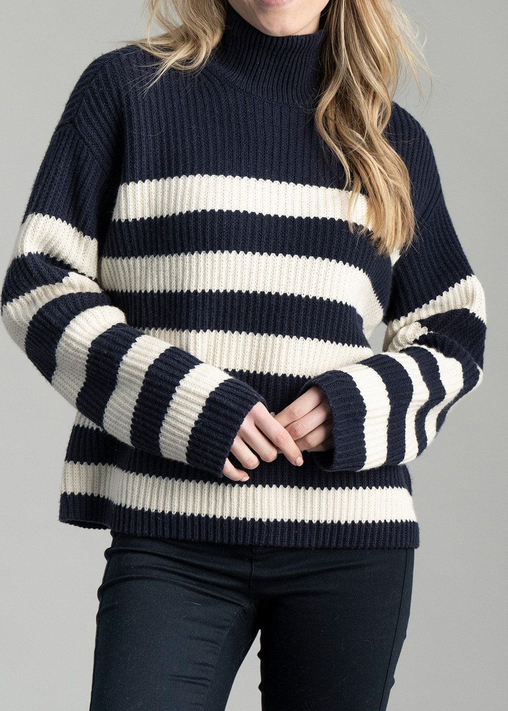 Breton Stand Collar Jumper AW24 - Evening Blue - 5