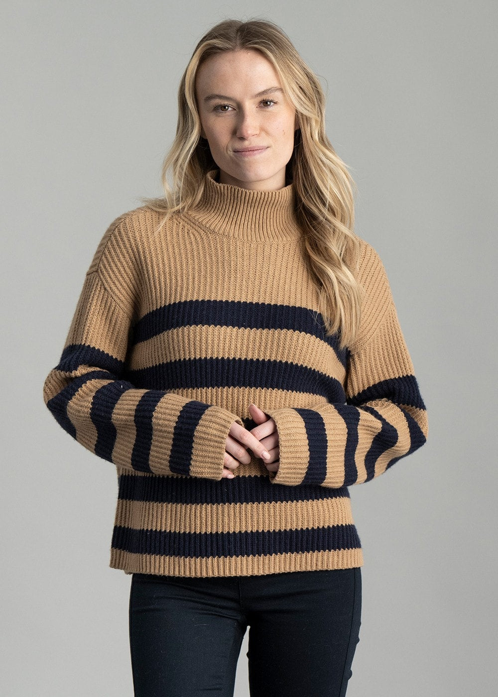 Breton Stand Collar Jumper AW24 - Caramel Beige - 2