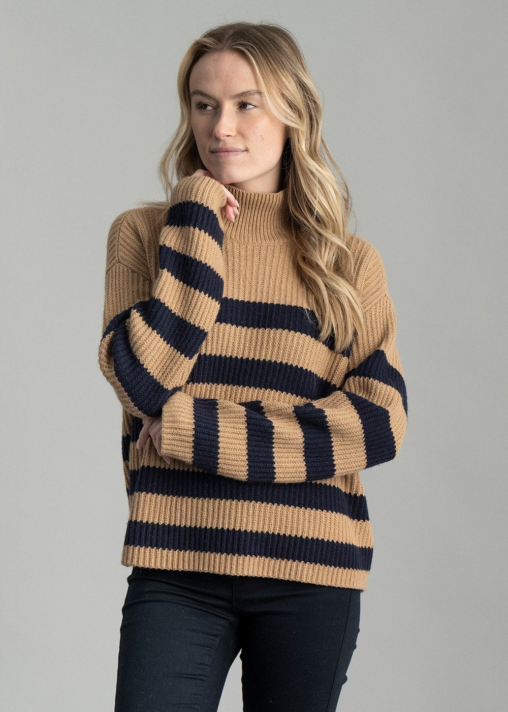 Breton Stand Collar Jumper AW24 - Caramel Beige - 3