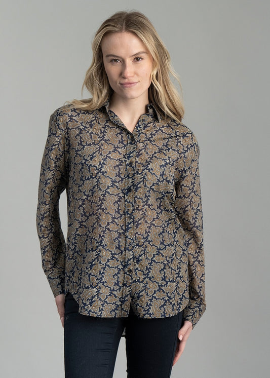 Paisley Cotton Silk Shirt - Persian Blue - 1