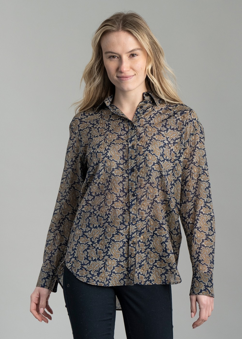 Paisley Cotton Silk Shirt - Persian Blue - 4