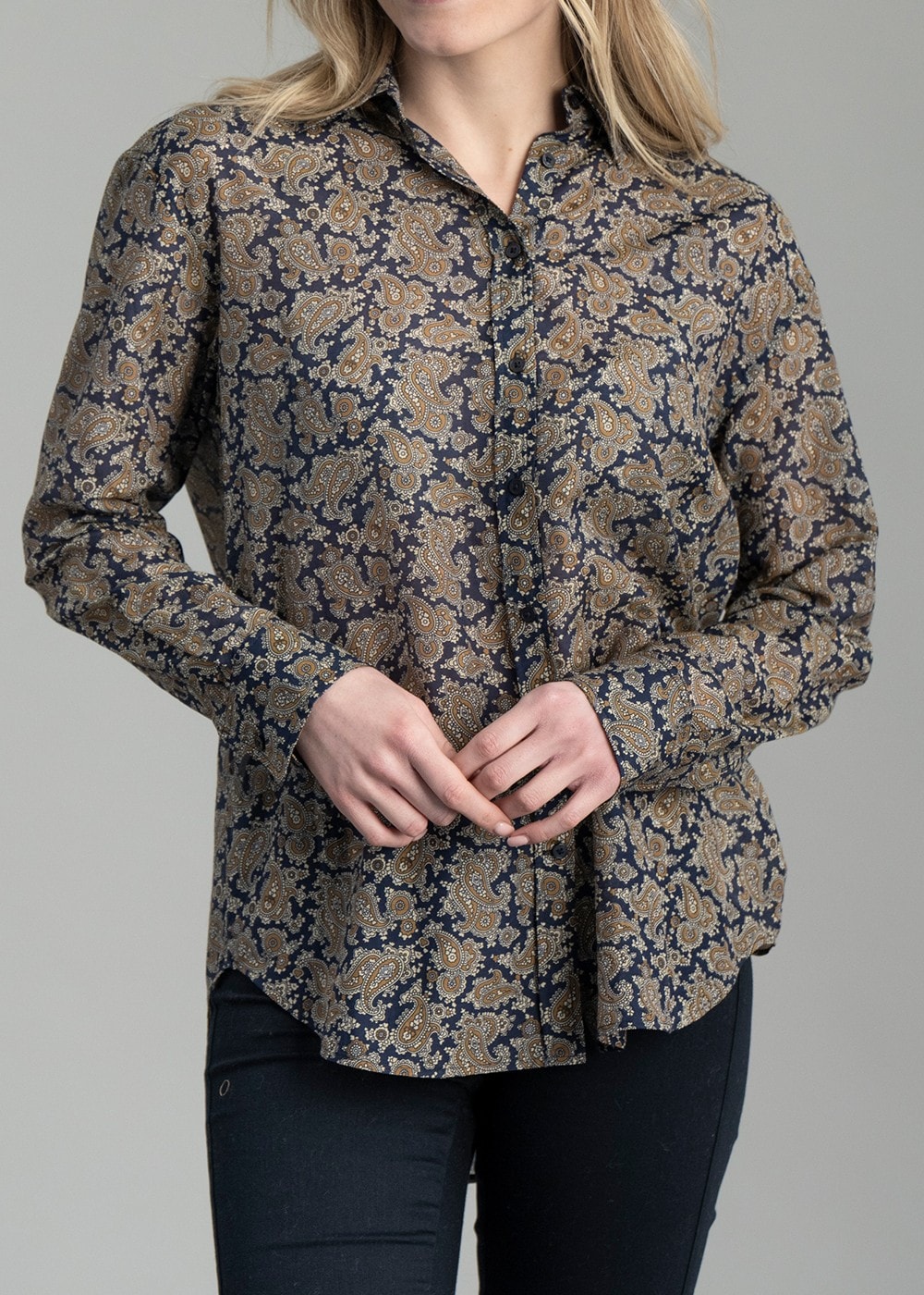 Paisley Cotton Silk Shirt - Persian Blue - 6