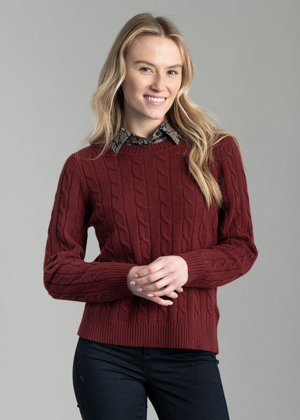 Lambswool Cable Crew Neck - Plumped Red - 1