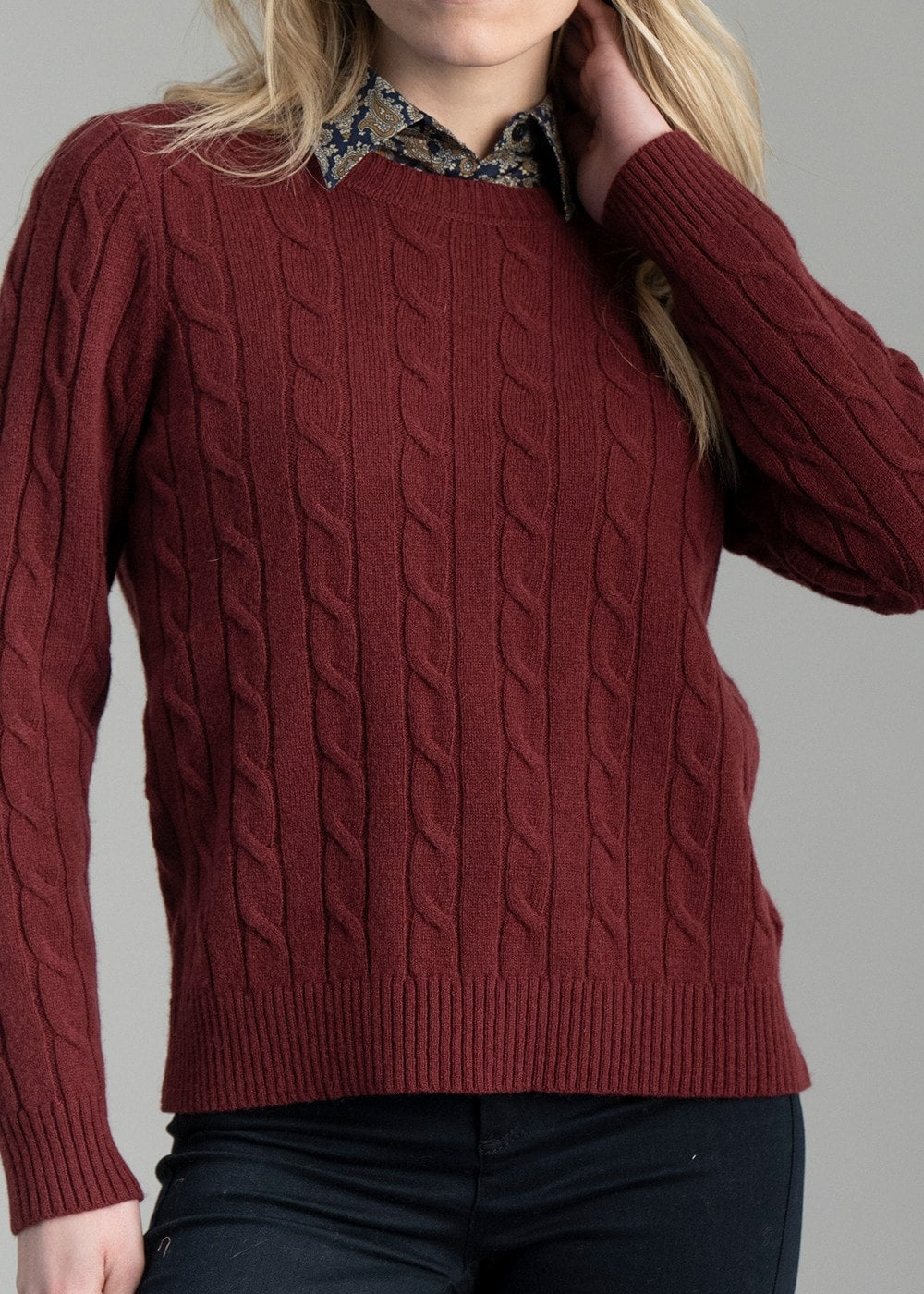 Lambswool Cable Crew Neck - Plumped Red - 4