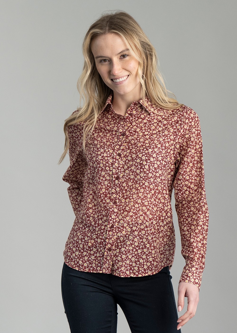 Floral Cotton Silk Shirt - Plumped Red - 1