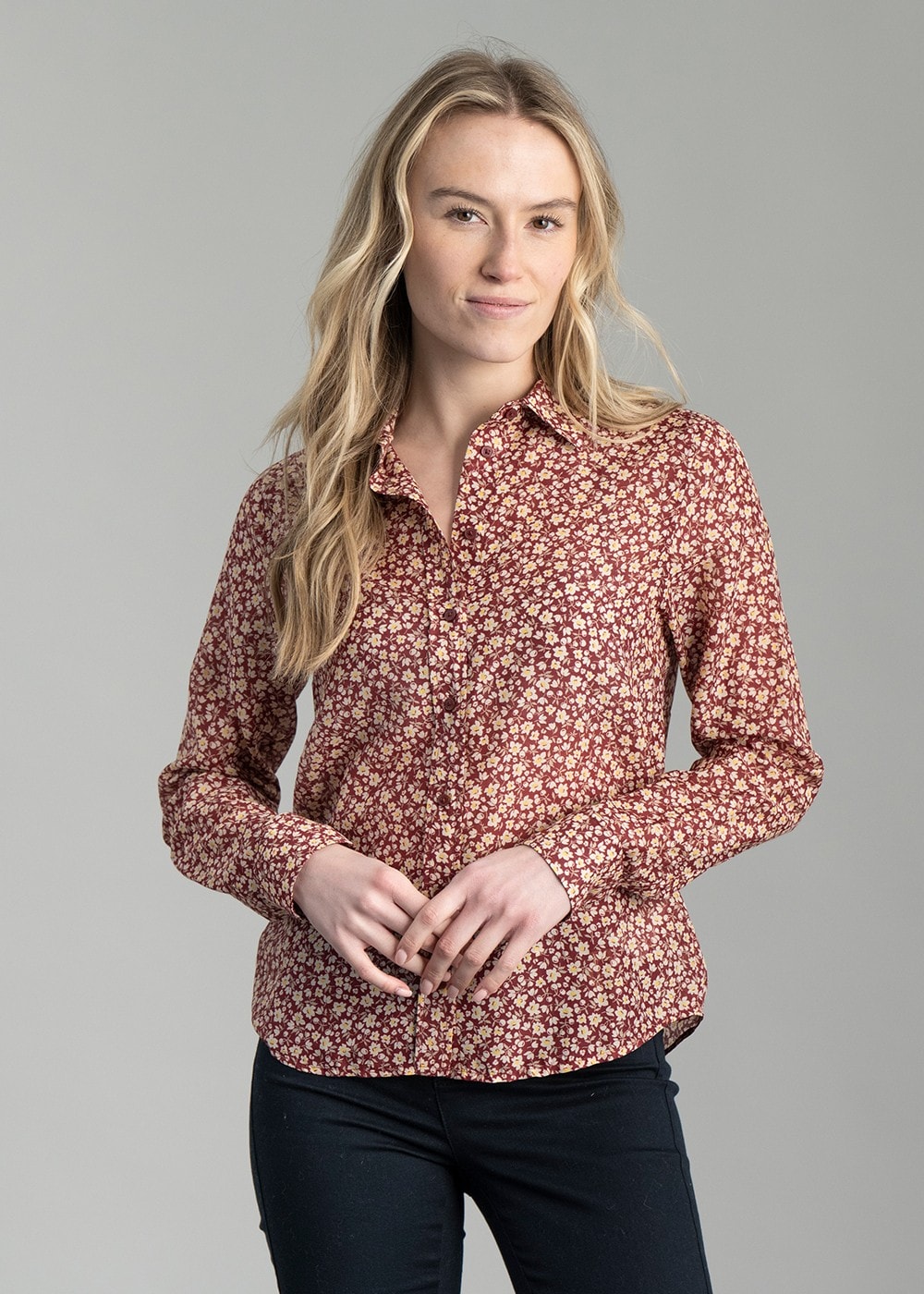 Floral Cotton Silk Shirt - Plumped Red - 4