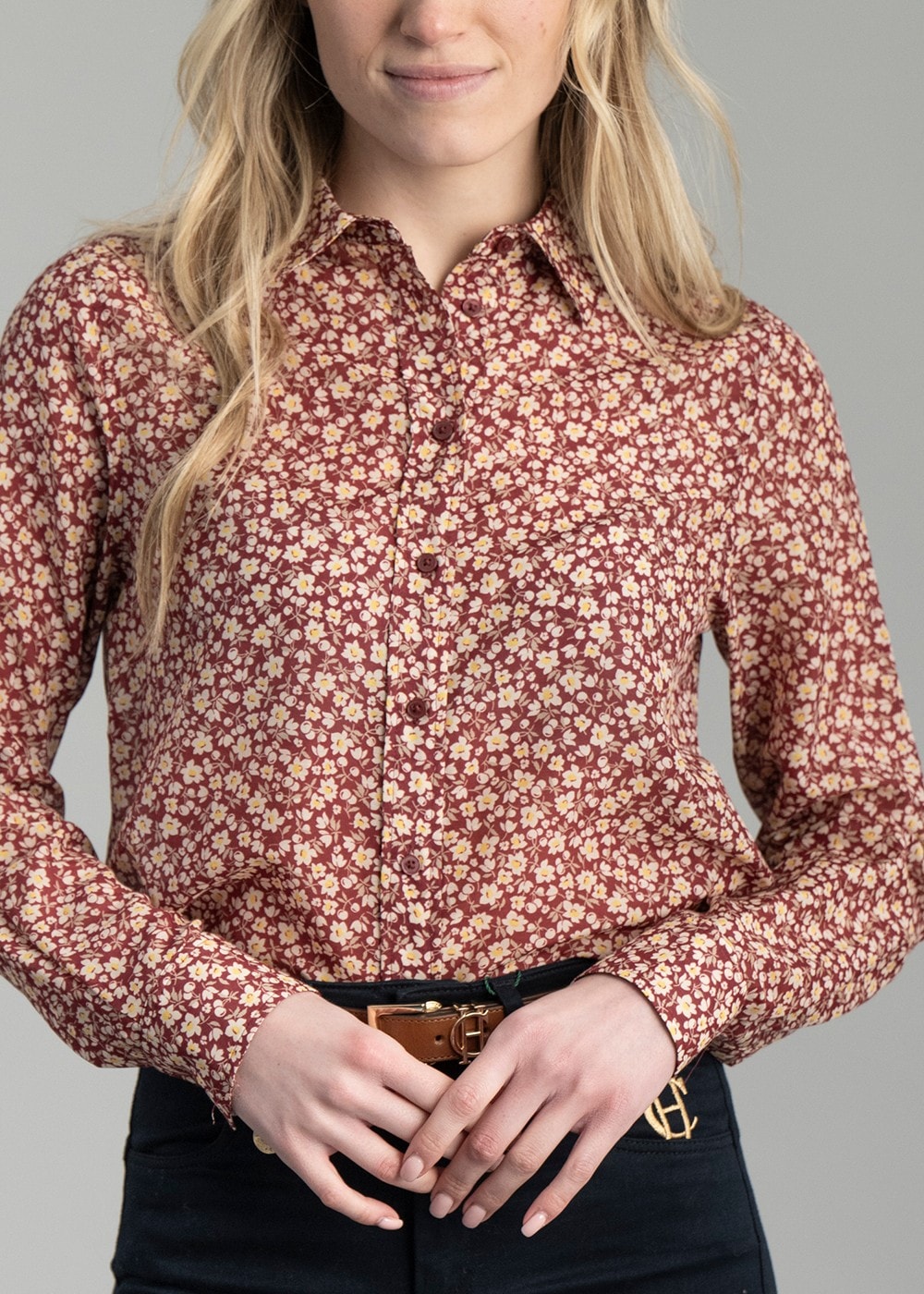 Floral Cotton Silk Shirt - Plumped Red - 5