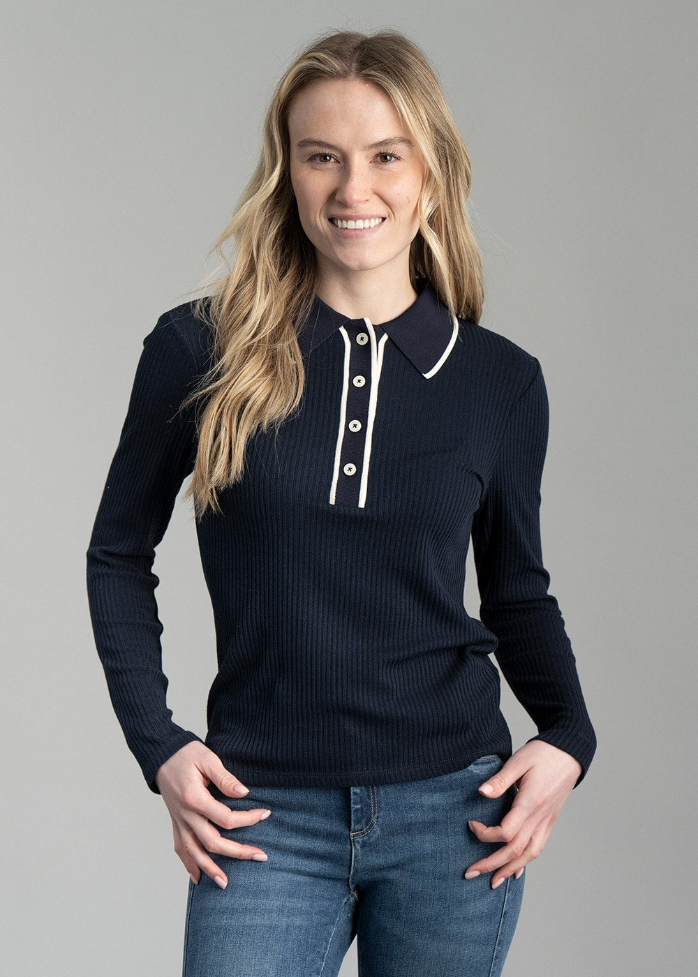 Rib Polo Shirt - Evening Blue - 1