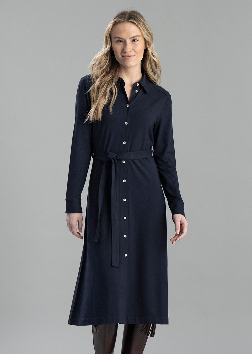 Jersey Shirt Dress - Evening Blue - 1