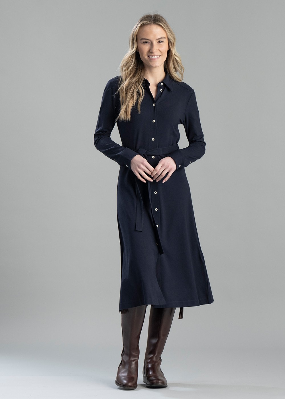 Jersey Shirt Dress - Evening Blue - 3