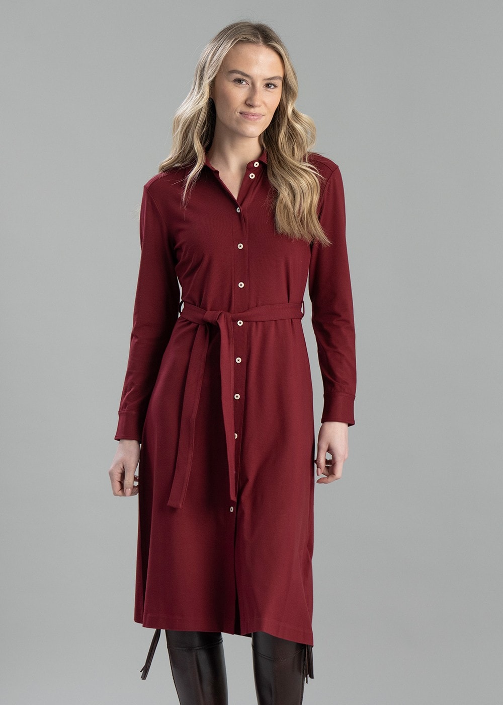 Jersey Shirt Dress - Plumped Red - 1