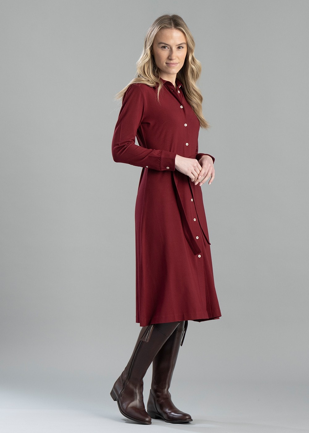 Jersey Shirt Dress - Plumped Red - 2