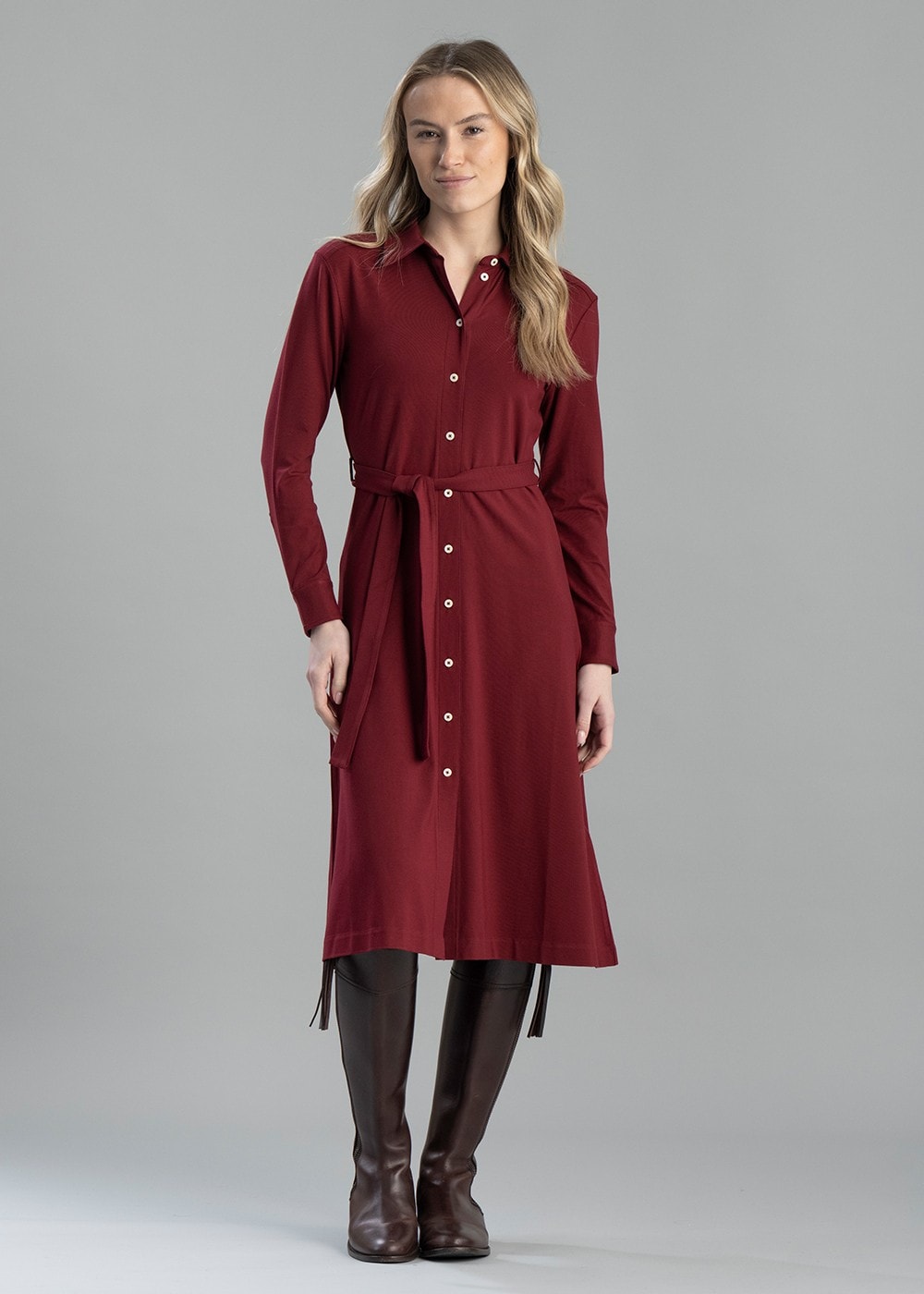 Jersey Shirt Dress - Plumped Red - 3