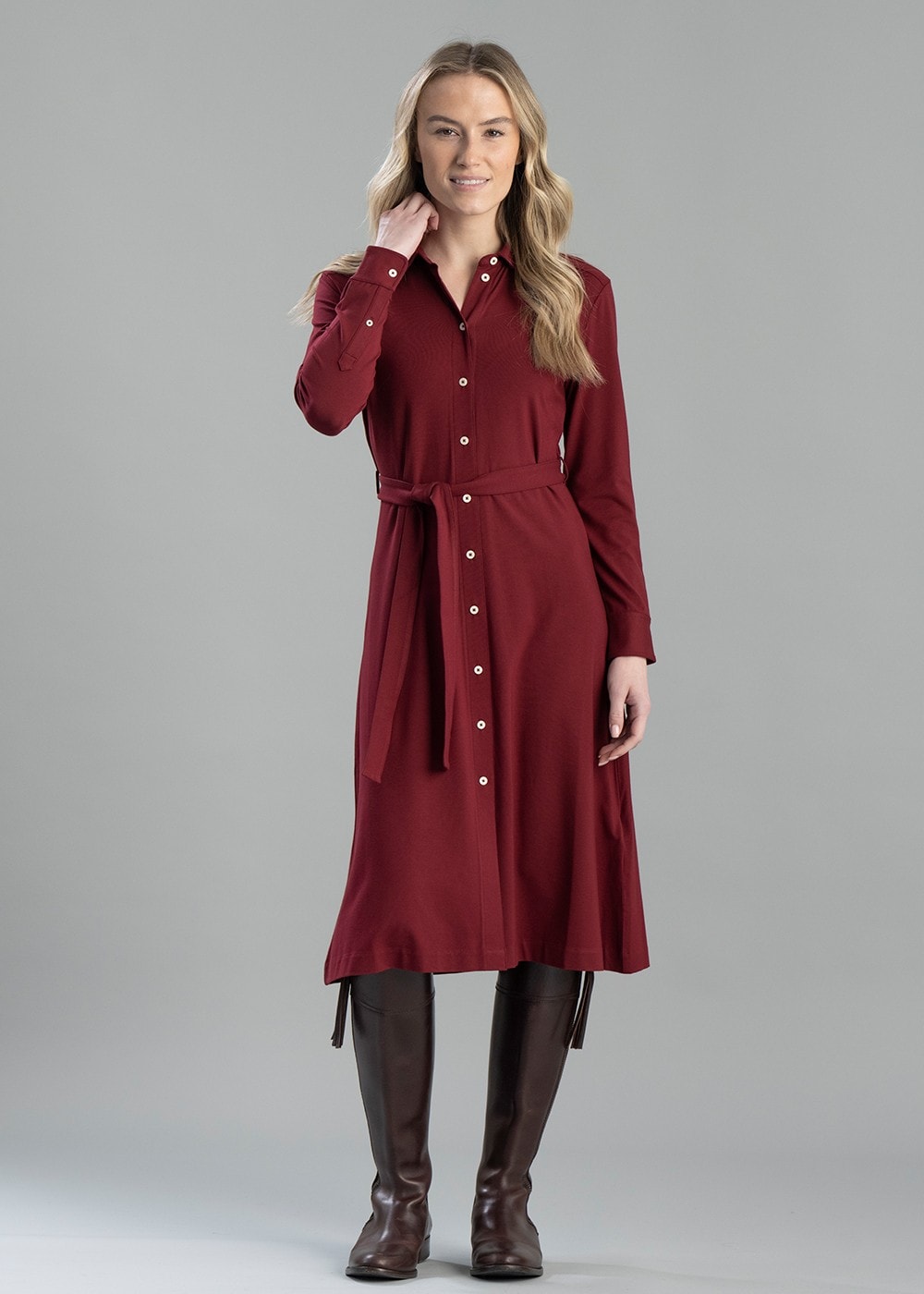 Jersey Shirt Dress - Plumped Red - 4