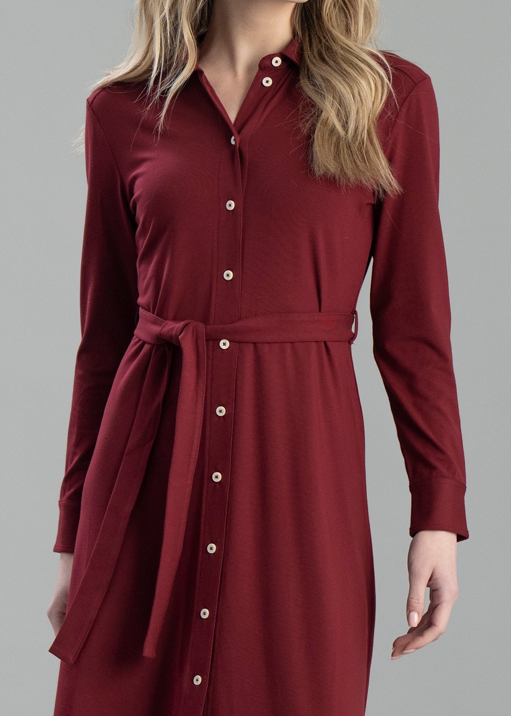 Jersey Shirt Dress - Plumped Red - 5