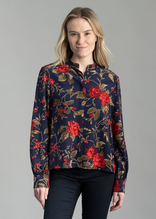 Rose Print Blouse - Classic Blue - 0