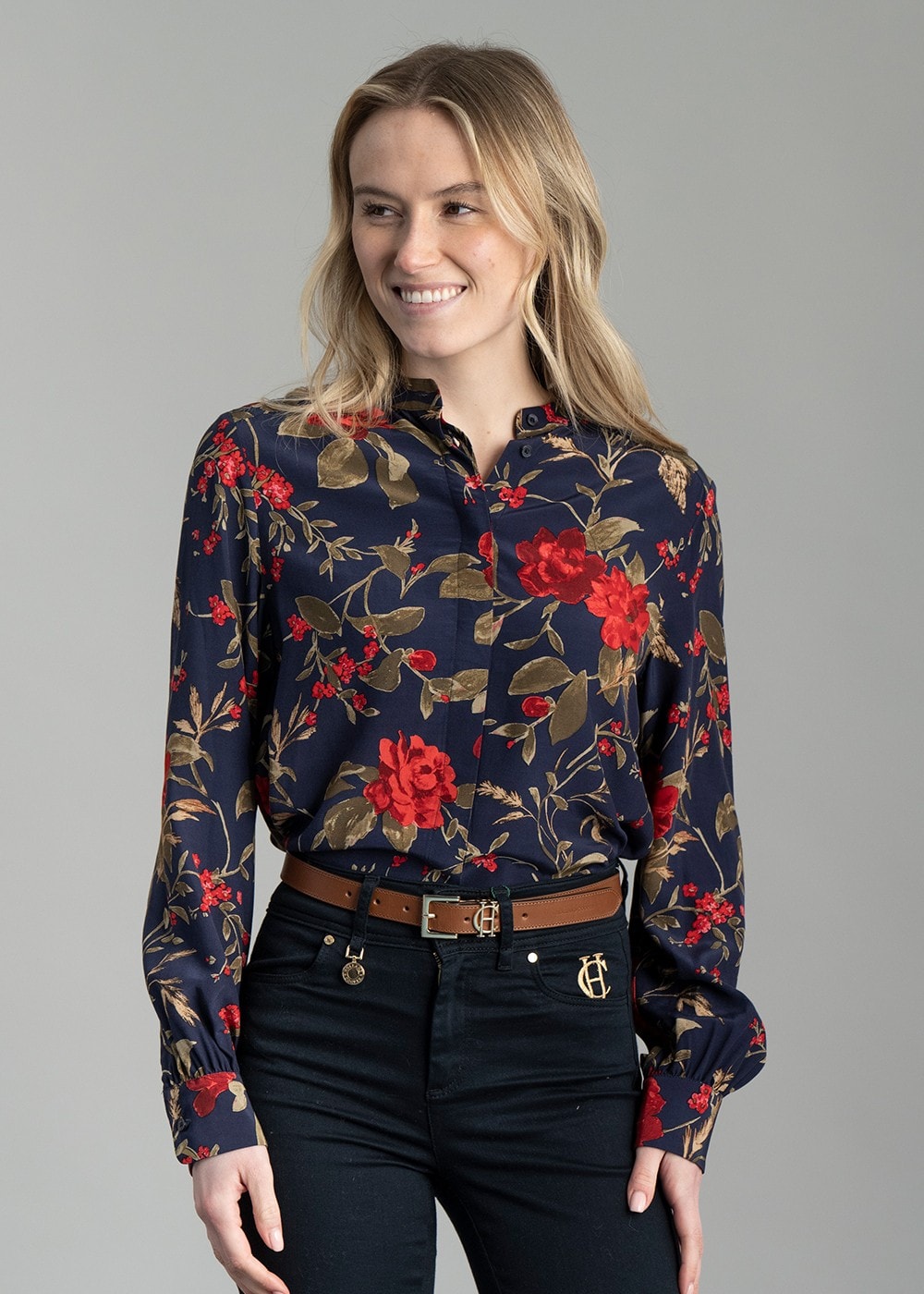 Rose Print Blouse - Classic Blue - 2