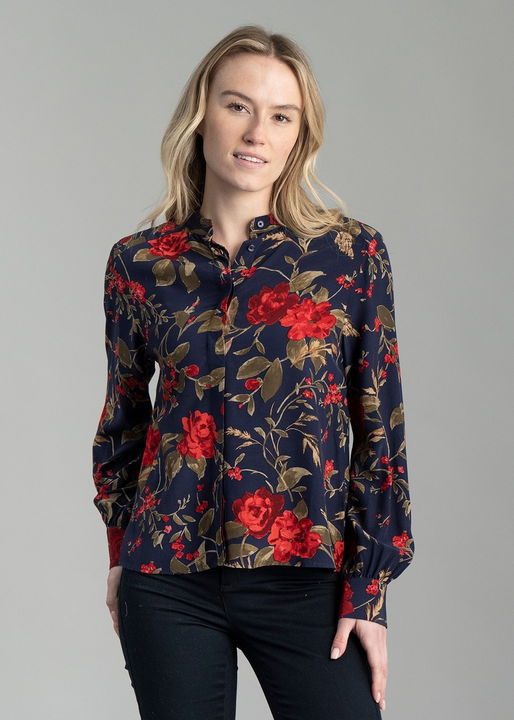 Rose Print Blouse - Classic Blue - 3