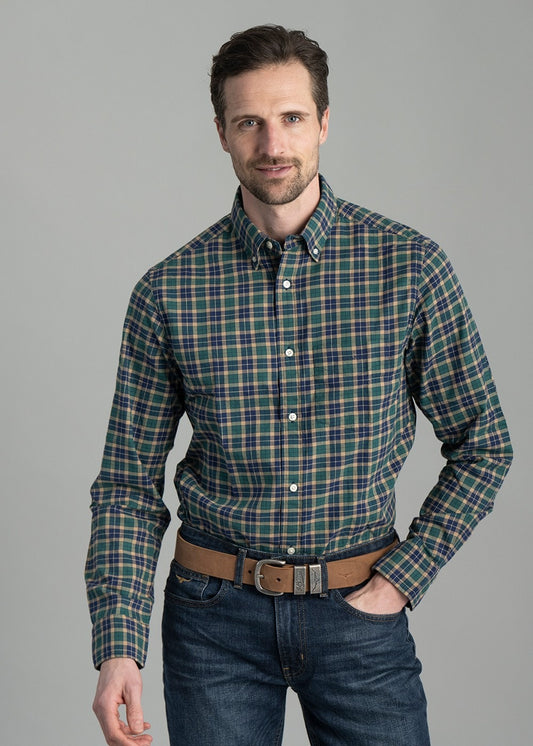 Light Twill Checked Shirt AW24 - Deep Forest Green - 1