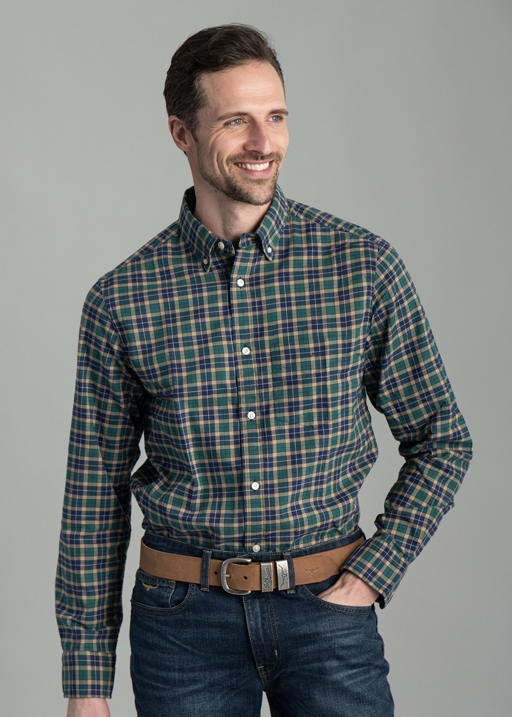 Light Twill Checked Shirt AW24 - Deep Forest Green - 2